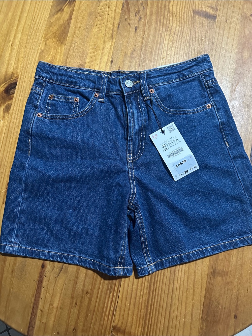 Zara Dark Blue Denim Bermuda Jean Shorts